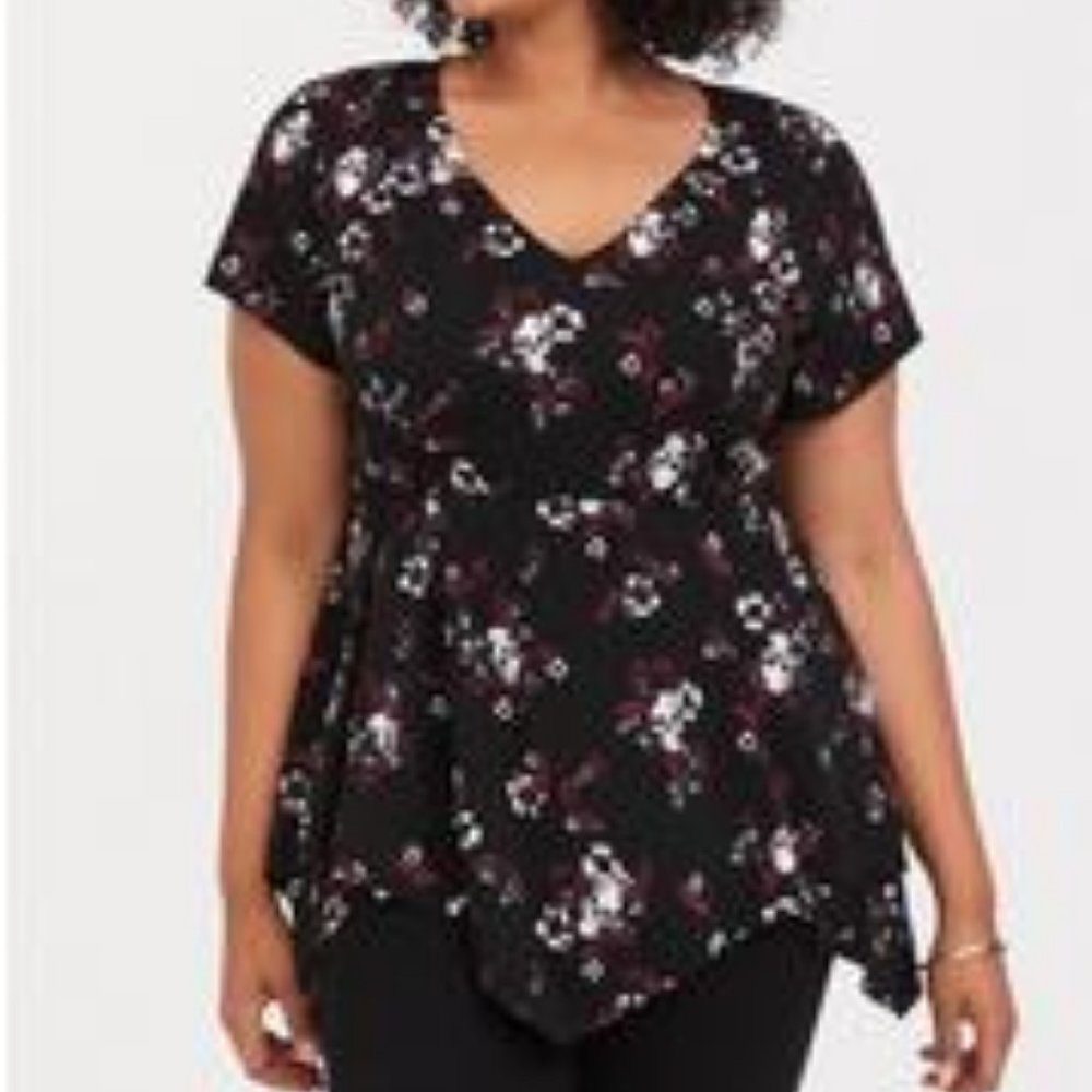 Torrid Babydoll Stretch Challis Hanky Hem Top